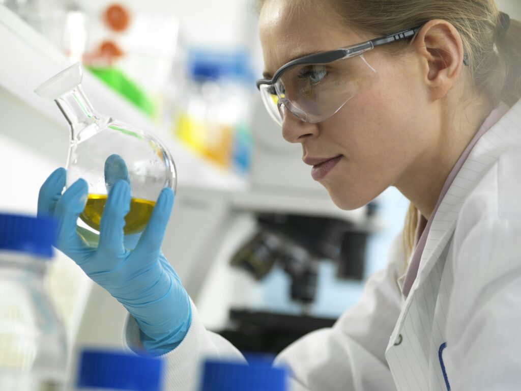 Scientist preparing a chemical formula in the laboratory